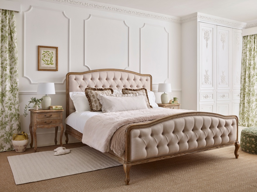 French Bedroom_French Romance Oatmeal Linen Upholstered Bed_£1245