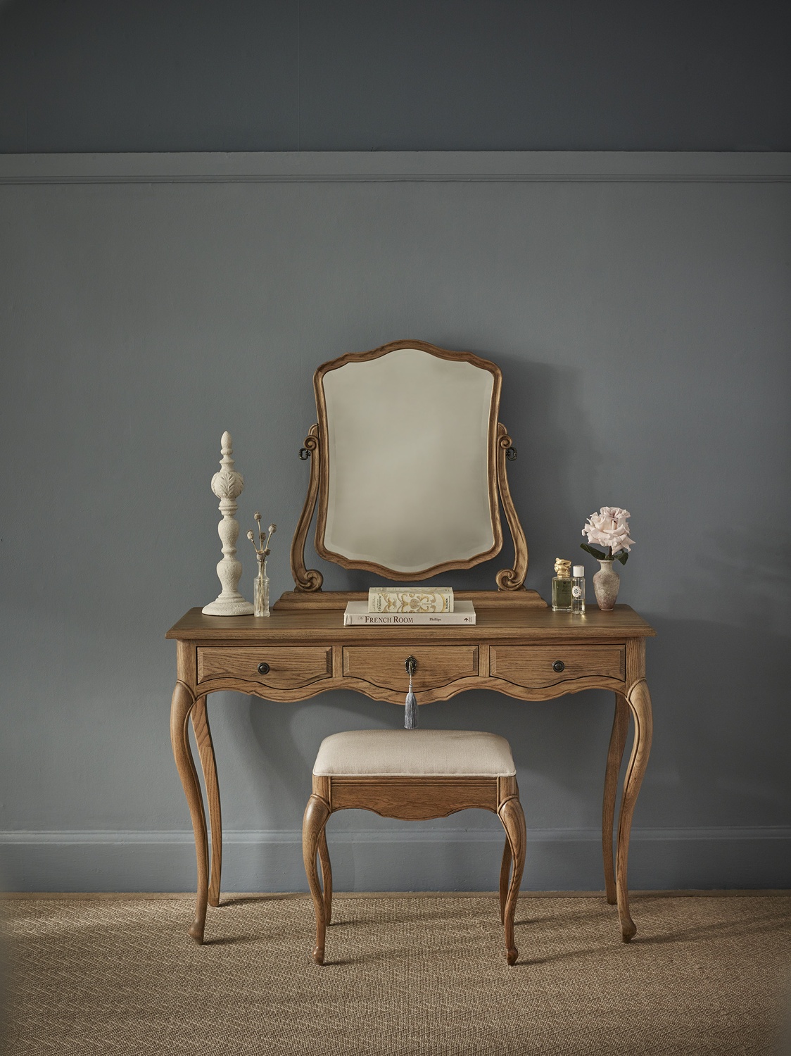 French Bedroom_Love Story Linen Dressing Stool_£295