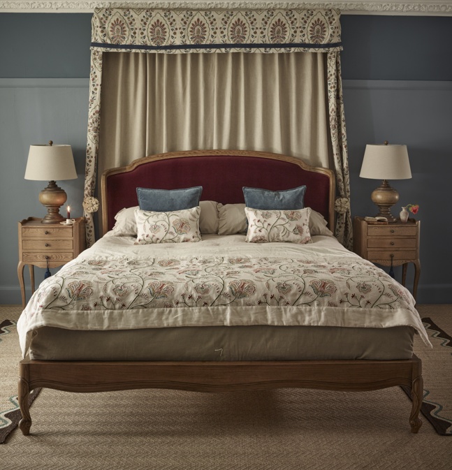French Bedroom_Love Story Cocoon Upholstered Bed in Berry Velvet_£1795