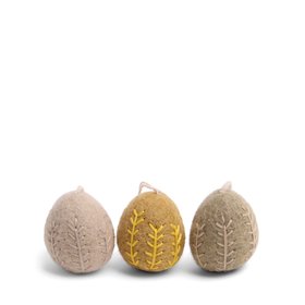 Emroidered Leaf Egg Baubles (Set of 3)