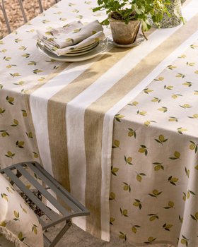 Witham Sand Stripe Linen Table Runner