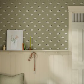 Sheep Wallpaper - Mossbank Green