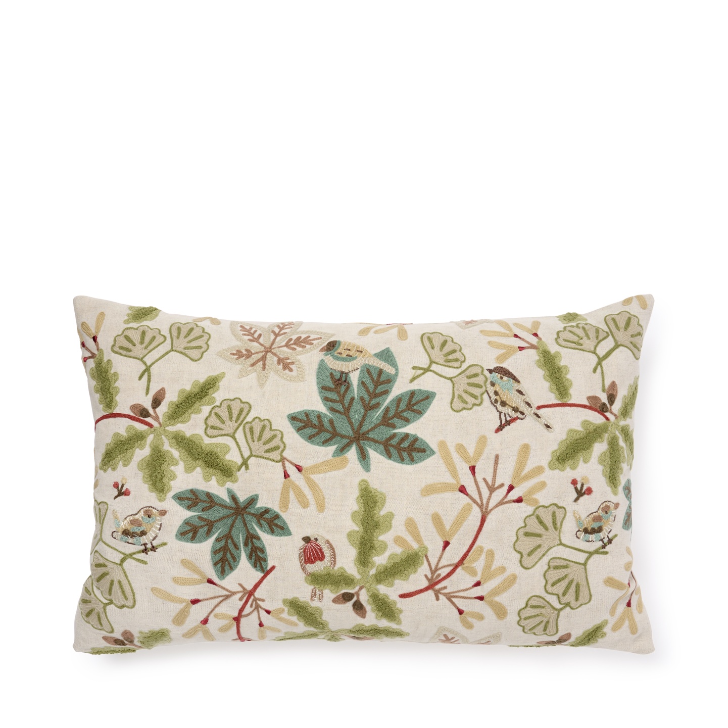 Orchard Birds Linen Embroidered Cushion