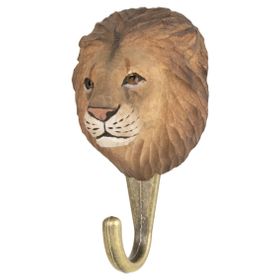 Hand-carved Lion Wall Hook by Wildlife Garden