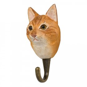 Wildlife Garden Hand-Carved. Wall Hook – Ginger Cat