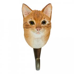 Wildlife Garden Hand-Carved. Wall Hook – Ginger Cat
