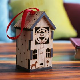 Personalised Scandi Wooden Christmas House Tea Light Holder