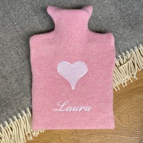 Heart & Name Personalised Embroidered  Hot Water Bottle - Pure Wool