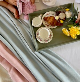 Kendal Herringbone Baby Pink & Blue Soft Merino Wool Blanket