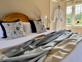 Kendal Herringbone Soft Merino Wool Blanket Navy Blue, Latte, Pale Blue