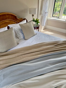 Lisbon Cotton Herringbone Blankets and Throws - Latte & Topaz