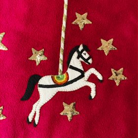 Carousel Horse Christmas Tree Skirt (Red Wool)