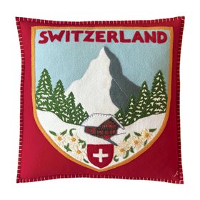 Swiss Chalet Badge Cushion (Red, Cream)