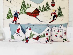Alpine Scene Cushion (Cream, Duck Egg Blue)