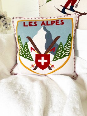 Swiss Ski Badge Cushion (Cream, Duck Egg Blue, Red)
