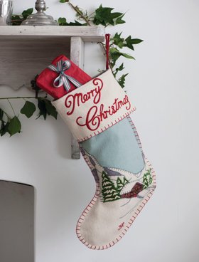 Alpine Chalet Christmas Stocking (Cream/Duck Egg Blue)