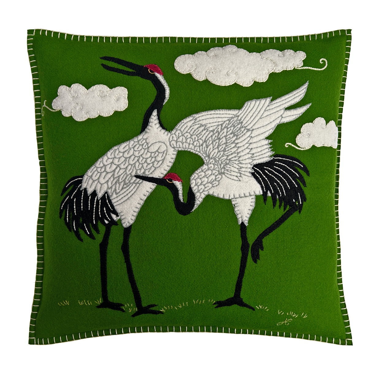 Cranes Cushion (Green)