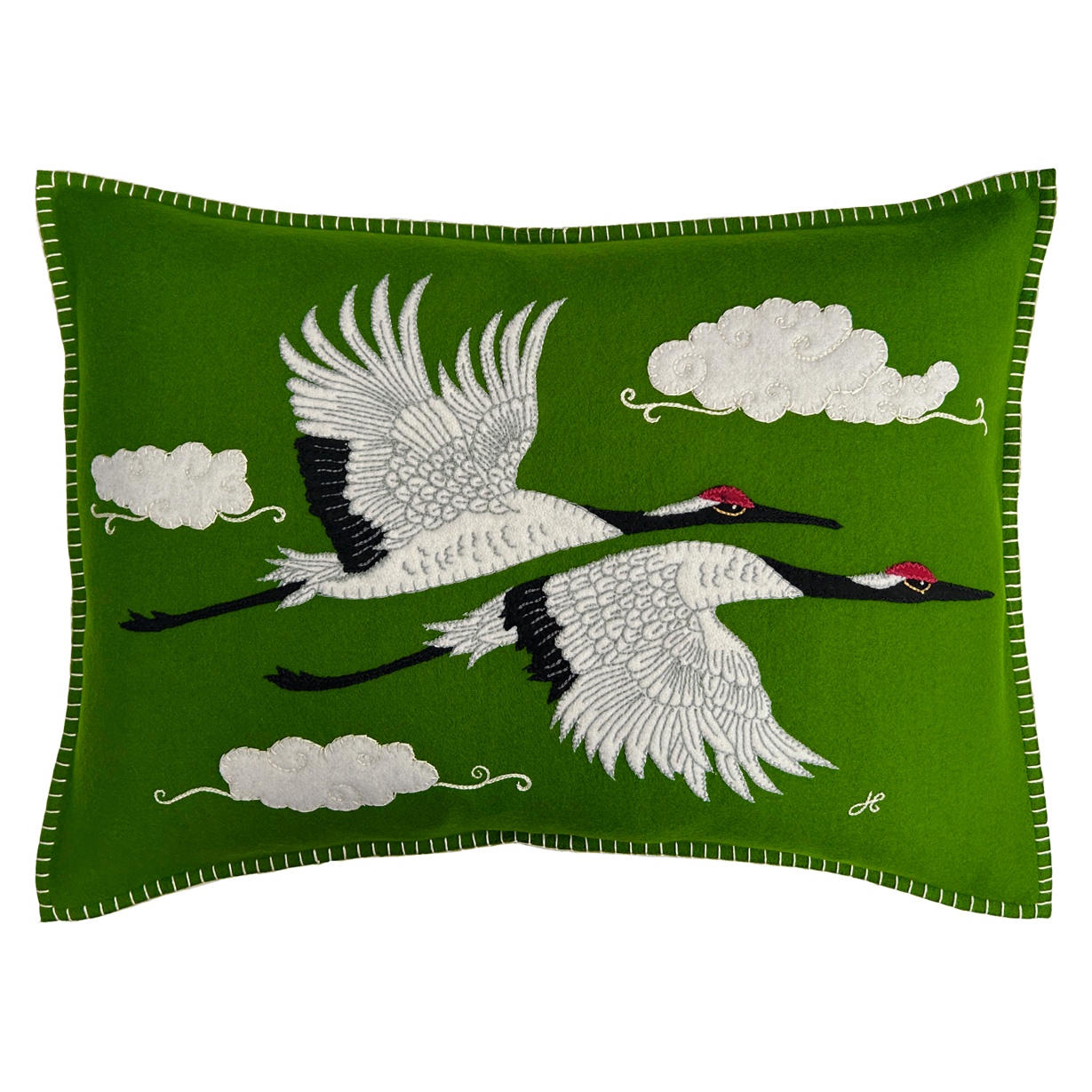 Flying Cranes Cushion (Green)