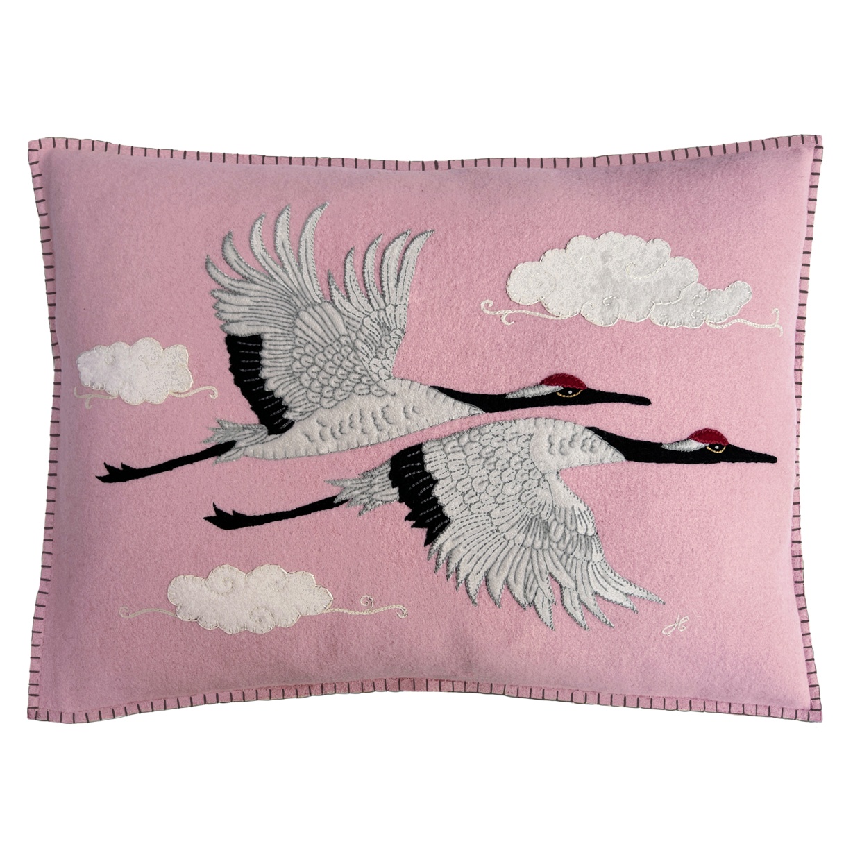 Flying Cranes Cushion (Blush Pink)