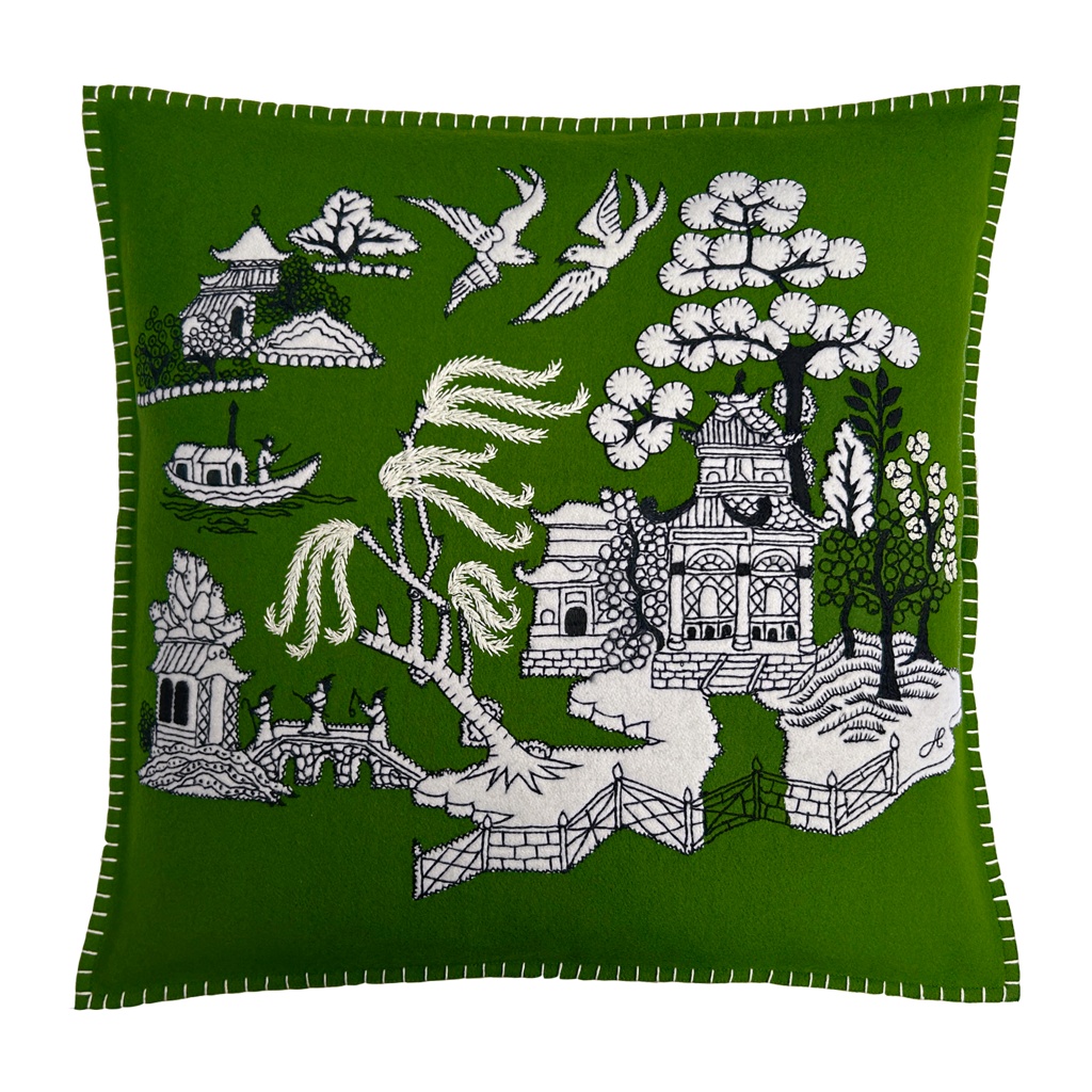 Willow Pattern Cushion (Green)