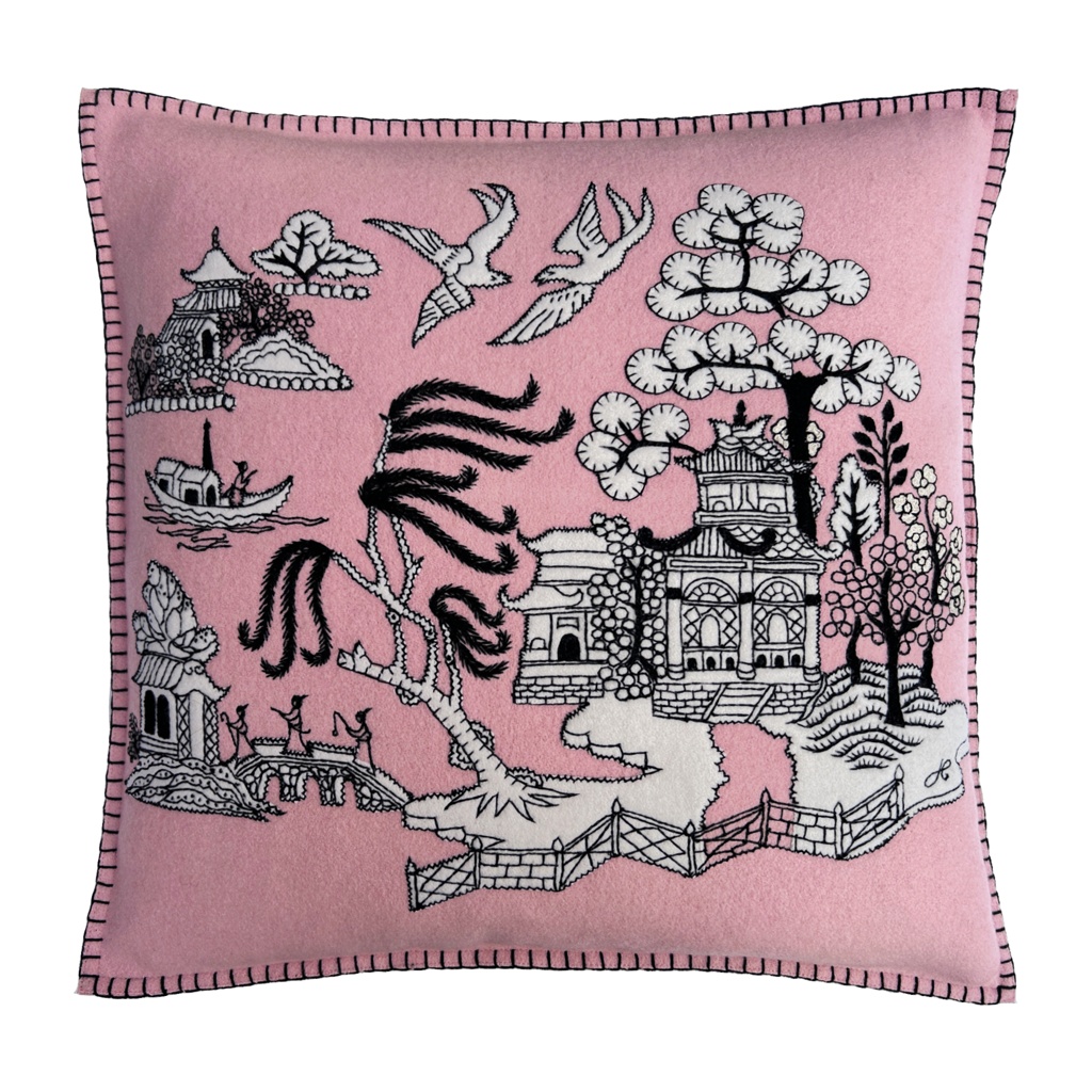 Willow Pattern Cushion (Blush Pink)