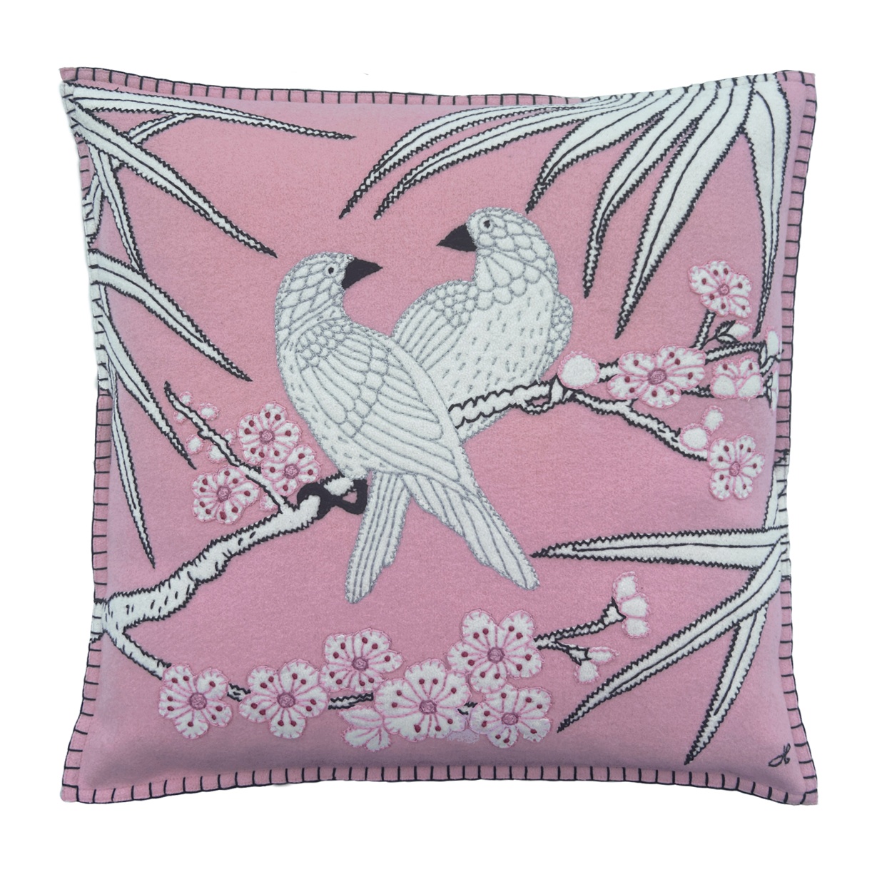 Bamboo Birds Cushion (Blush Pink)