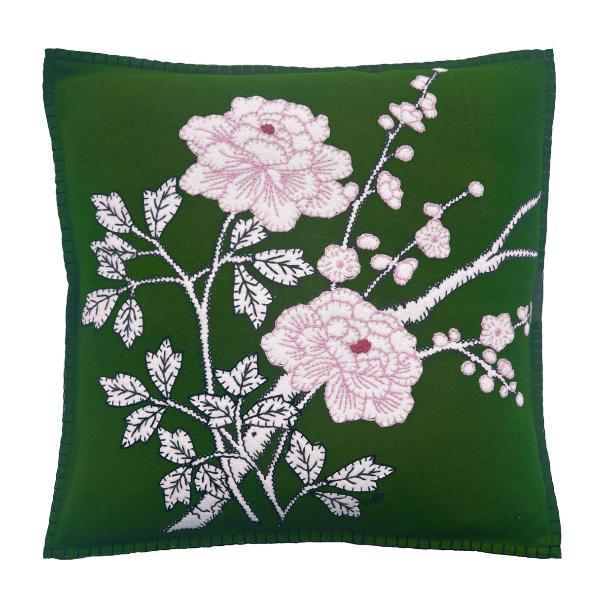 Peony Cushion (Deep Green)