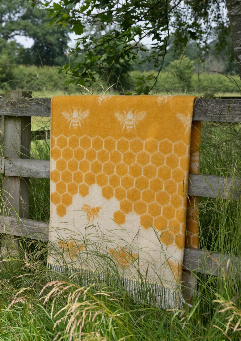 Bee Mustard Yellow Pure Wool Throw