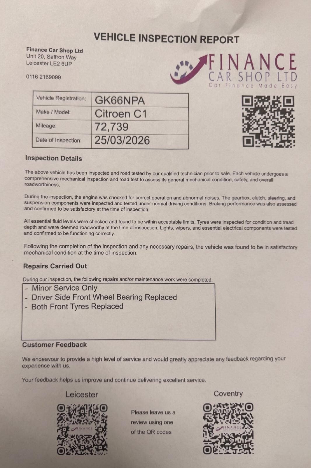 2016 CITROEN C1 for sale