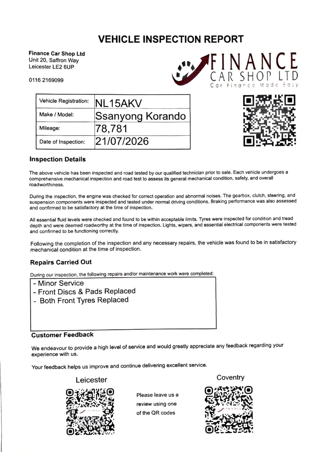 2015 SSANGYONG KORANDO for sale