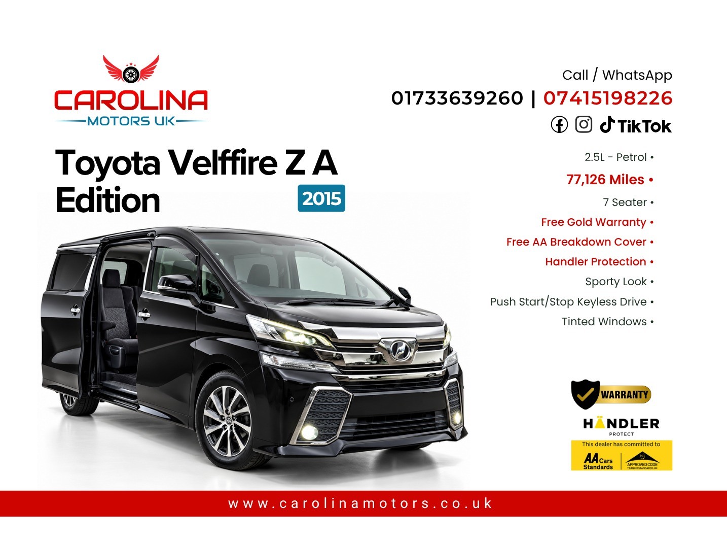 2015 TOYOTA VELLFIRE for sale