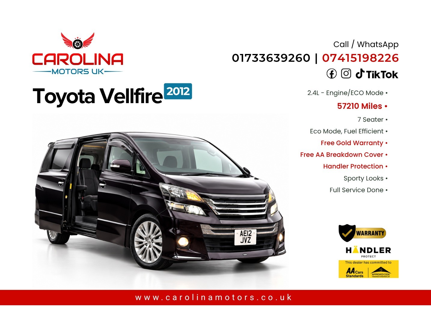 2012 TOYOTA VELLFIRE for sale