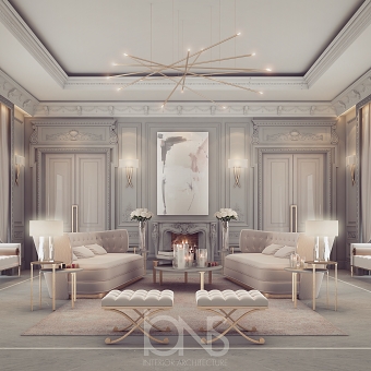 Lounge Room Design in Refined Transitional Style