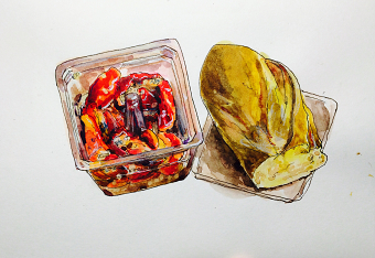 Semi dried tomatoes and French stick
