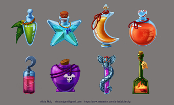 Poisonous & Healing potions designs.