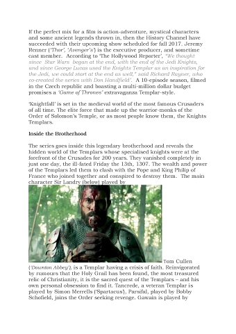 Knightfall Series Preview.  Article for Entertainment Website published July 2017