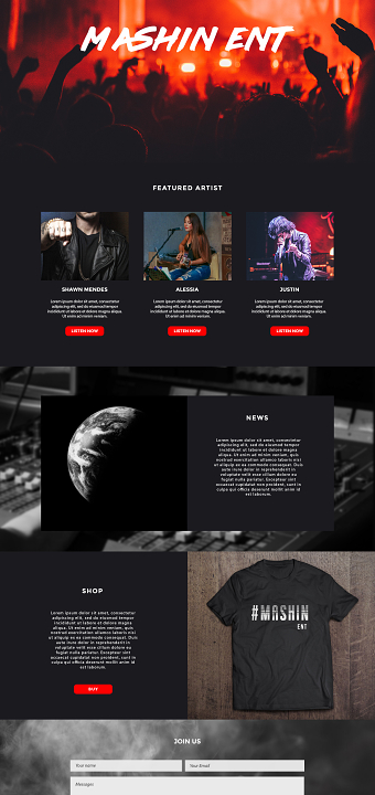 Landing Page for local music store
