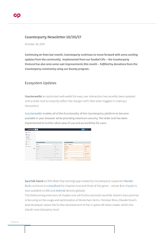 Counterparty October Newsletter 2017