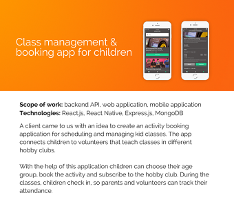Class management and booking app for children