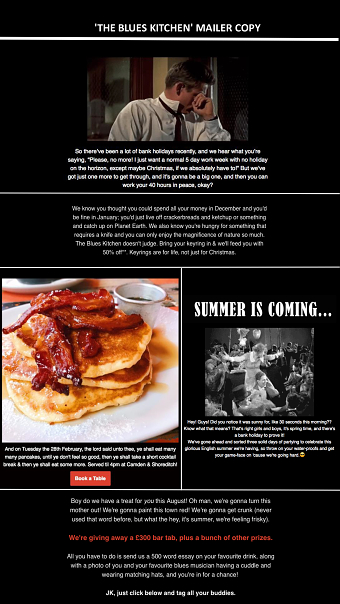 'The Blues Kitchen' mailer copy