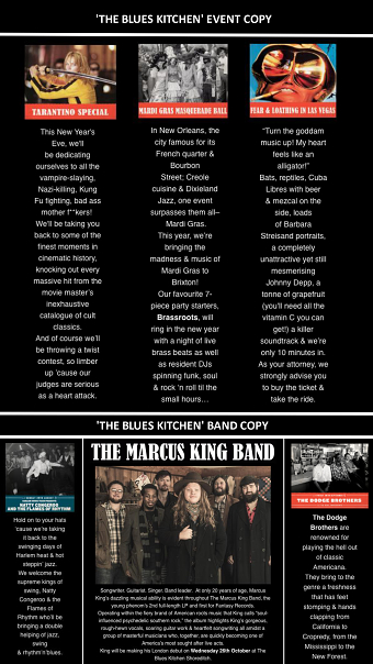 'The Blues Kitchen' event and band copy