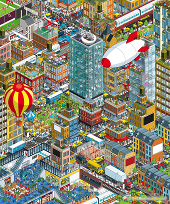 Expansive Cityscape Advertising Campaign Illustration