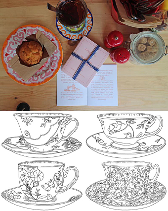 Crabtree and Evelyn Cups and Saucers Booklet drawings