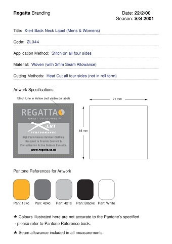 Regatta Label Design and specifications