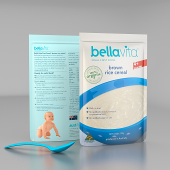 Bellavita brown rice cereal packaging