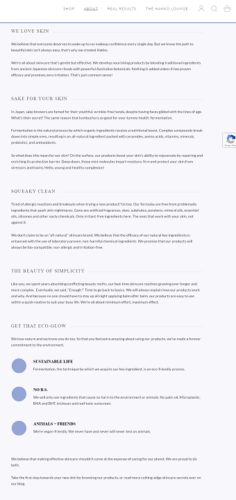 Skincare brand web copy