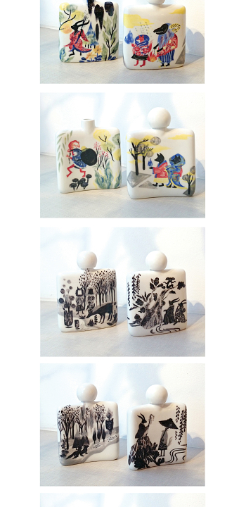 Tokkuri ceramic whisky bottle with illustration
