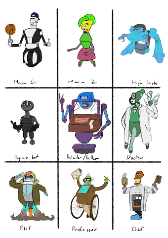 Botelium robot character designs