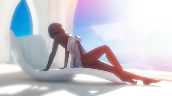 3D Illustration: Girl on Glass Balcony