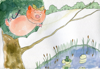 Flying pig for a book.